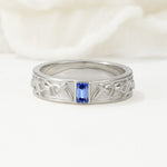 Vintage Emerald Cut Celtic Engraved Sapphire Wedding Band - Additional view