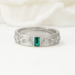 Vintage Emerald Cut Celtic Engraved Emerald Wedding Band - Additional view