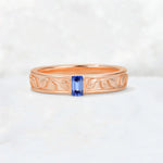 Emerald Cut Sapphire Bezel-Set Leaf Engraved Wedding Band - Additional view