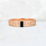 Emerald Cut Black Onyx Bezel-Set Leaf Engraved Wedding Band - Additional view