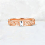 Emerald Cut Lab Diamond Bezel-Set Leaf Engraved Wedding Band - Additional view