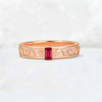 Emerald Cut Ruby Bezel-Set Leaf Engraved Wedding Band - Additional view