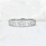 Emerald Cut Moissanite Bezel-Set Leaf Engraved Wedding Band - Additional view