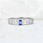Emerald Cut Sapphire Bezel-Set Leaf Engraved Wedding Band - Additional view