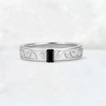 Emerald Cut Black Onyx Bezel-Set Leaf Engraved Wedding Band - Additional view