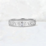 Emerald Cut Lab Diamond Bezel-Set Leaf Engraved Wedding Band - Additional view