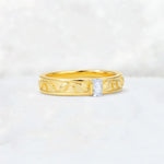 Emerald Cut Moissanite Bezel-Set Leaf Engraved Wedding Band - Additional view