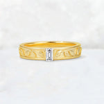 Emerald Cut Lab Diamond Bezel-Set Leaf Engraved Wedding Band - Additional view
