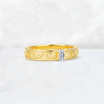 Emerald Cut Lab Diamond Bezel-Set Leaf Engraved Wedding Band - Additional view