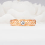 Vintage Round Cut Bezel Set Engraved Moissanite Wedding Band - Additional view