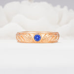Vintage Round Cut Bezel Set Engraved Sapphire Wedding Band - Additional view