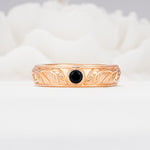 Vintage Round Cut Bezel Set Engraved Black Onyx Wedding Band - Additional view