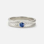 Hexagon Cut Sapphire Men’s Wedding Band with Chevron Engraved Detail - Additional view