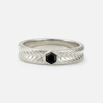 Hexagon Cut Black Onyx Men’s Wedding Band with Chevron Engraved Detail - Additional view
