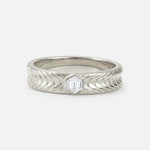 Hexagon Cut Lab Diamond Men’s Wedding Band with Chevron Engraved Detail - Additional view