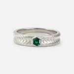 Hexagon Cut Emerald Men’s Wedding Band with Chevron Engraved Detail - Additional view