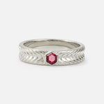 Hexagon Cut Ruby Men’s Wedding Band with Chevron Engraved Detail - Additional view