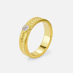 Hexagon Cut Moissanite Men’s Wedding Band with Chevron Engraved Detail - Additional view