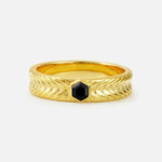Hexagon Cut Black Onyx Men’s Wedding Band with Chevron Engraved Detail - Additional view