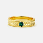 Hexagon Cut Emerald Men’s Wedding Band with Chevron Engraved Detail - Additional view
