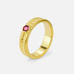 Hexagon Cut Ruby Men’s Wedding Band with Chevron Engraved Detail - Additional view