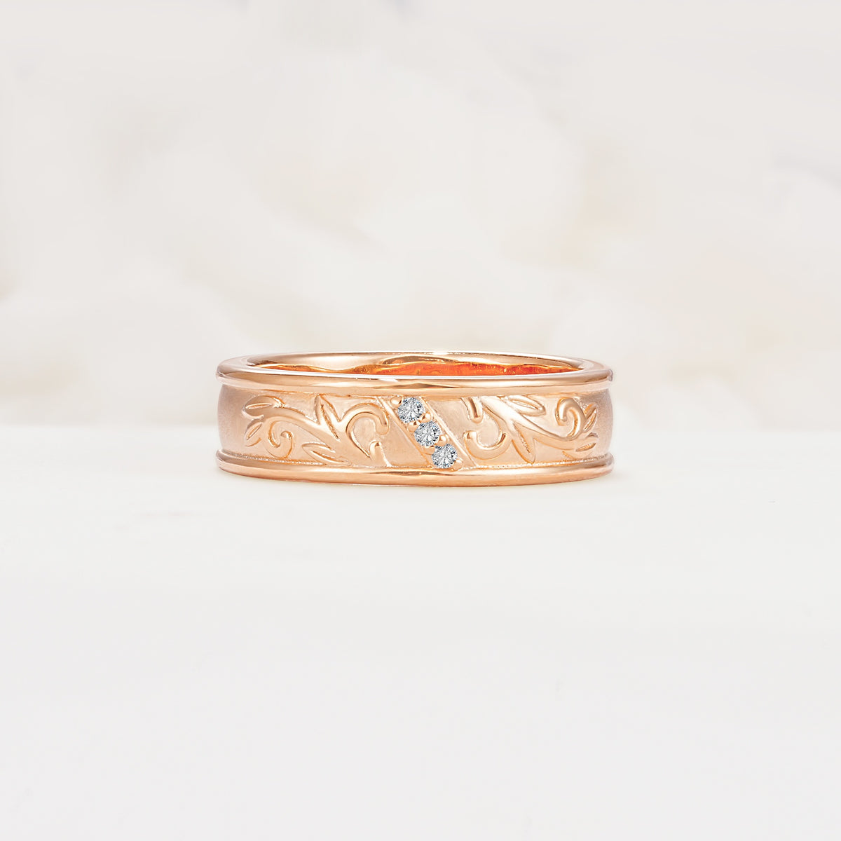 Vintage Round Cut Scroll Engraved Accent Lab Diamond Wedding Band - Additional view
