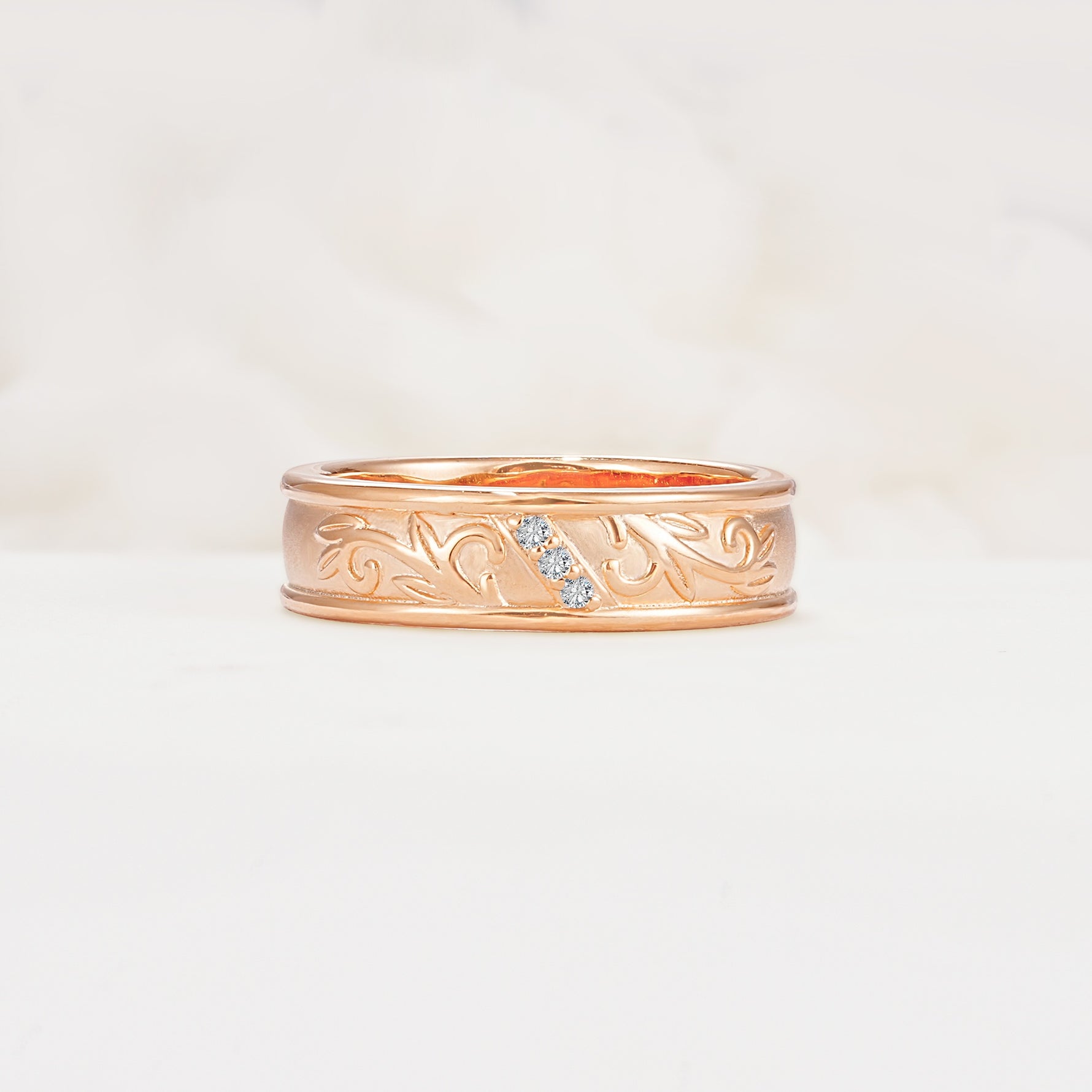 Vintage Round Cut Scroll Engraved Accent Lab Diamond Wedding Band - Additional view
