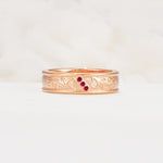 Vintage Round Cut Scroll Engraved Accent Ruby Wedding Band - Additional view