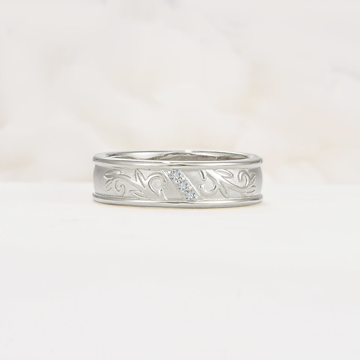 Vintage Round Cut Scroll Engraved Accent Lab Diamond Wedding Band - Additional view