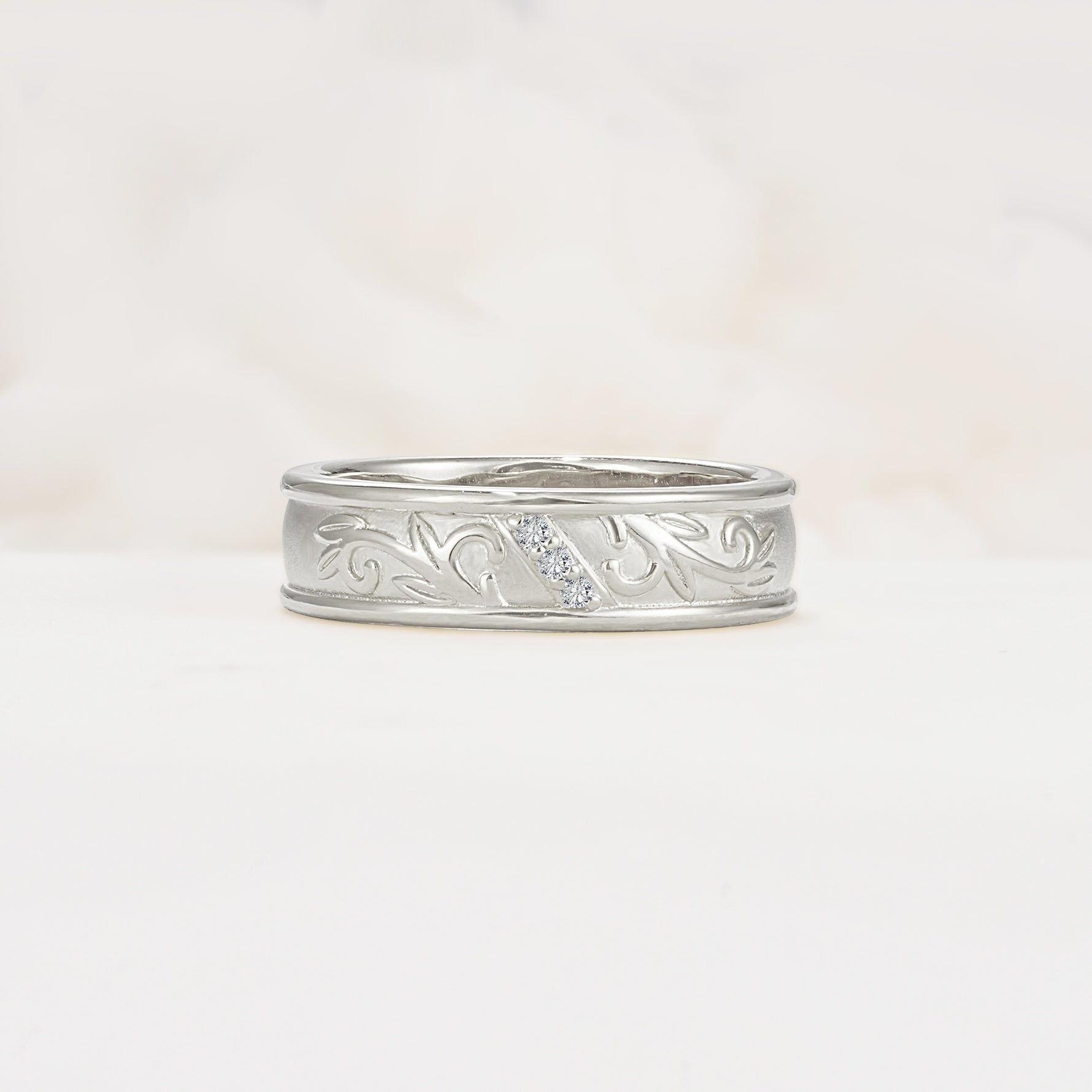 Vintage Round Cut Scroll Engraved Accent Lab Diamond Wedding Band - Additional view
