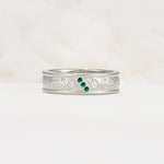 Vintage Round Cut Scroll Engraved Accent Emerald Wedding Band - Additional view