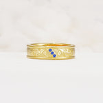 Vintage Round Cut Scroll Engraved Accent Sapphire Wedding Band - Additional view