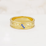 Vintage Round Cut Scroll Engraved Accent Sapphire Wedding Band - Additional view