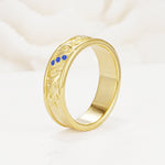Vintage Round Cut Scroll Engraved Accent Sapphire Wedding Band - Additional view