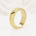 Vintage Round Cut Scroll Engraved Accent Black Onyx Wedding Band - Additional view