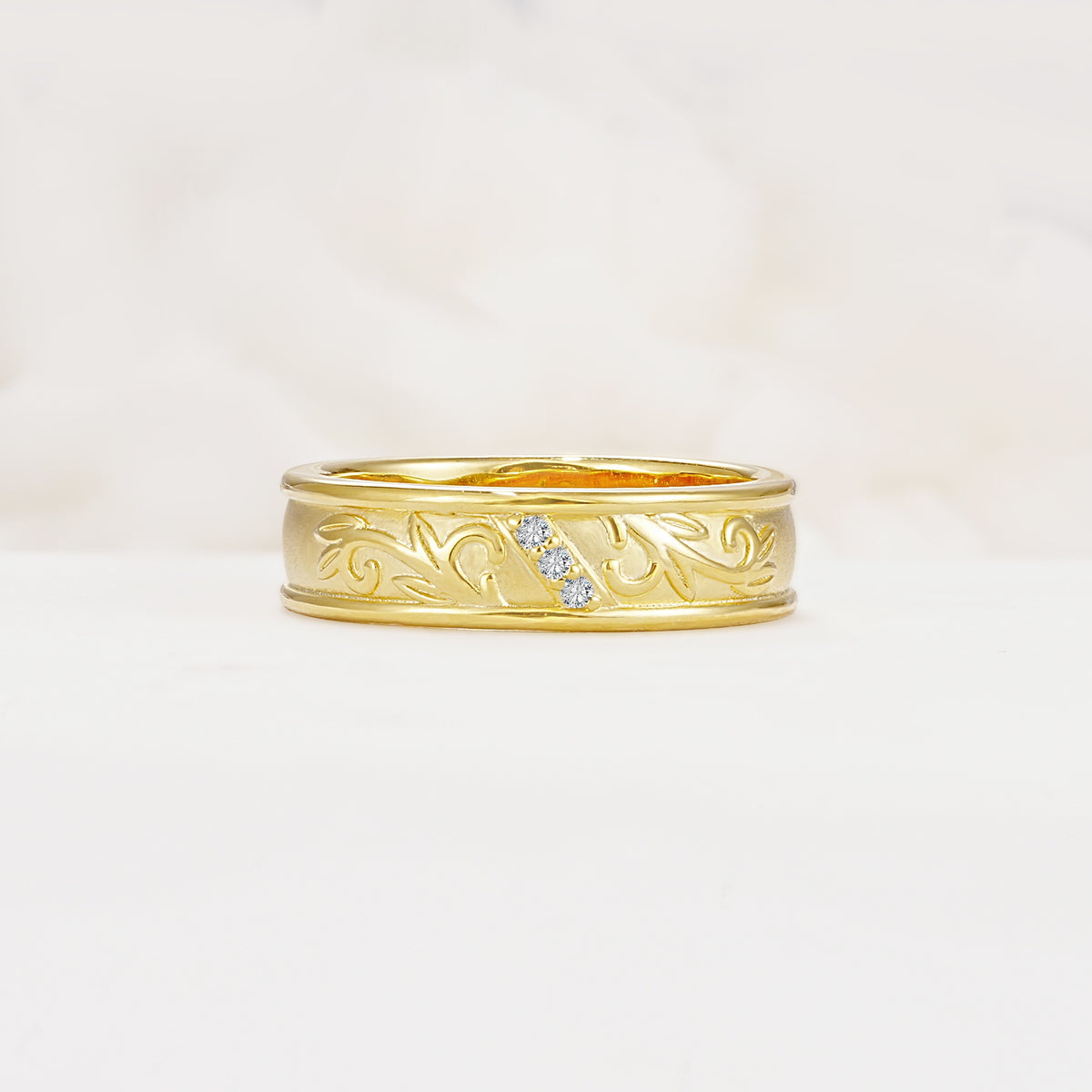 Vintage Round Cut Scroll Engraved Accent Lab Diamond Wedding Band - Additional view
