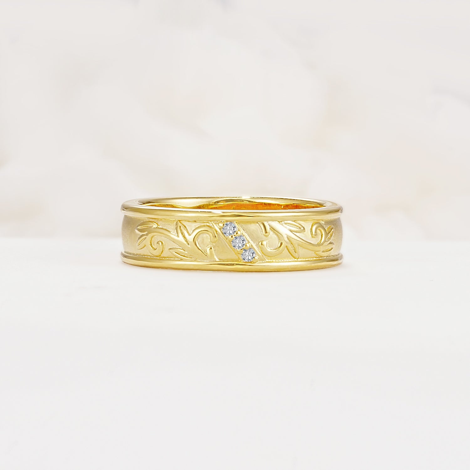 Vintage Round Cut Scroll Engraved Accent Lab Diamond Wedding Band - Additional view