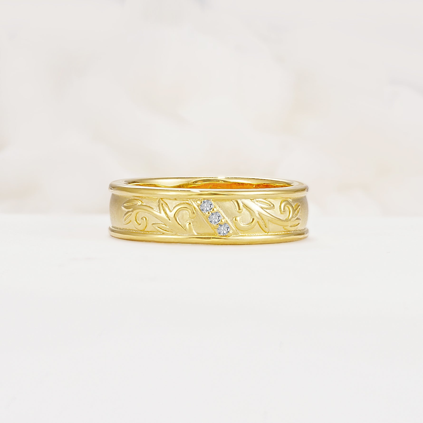Vintage Round Cut Scroll Engraved Accent Lab Diamond Wedding Band - Additional view