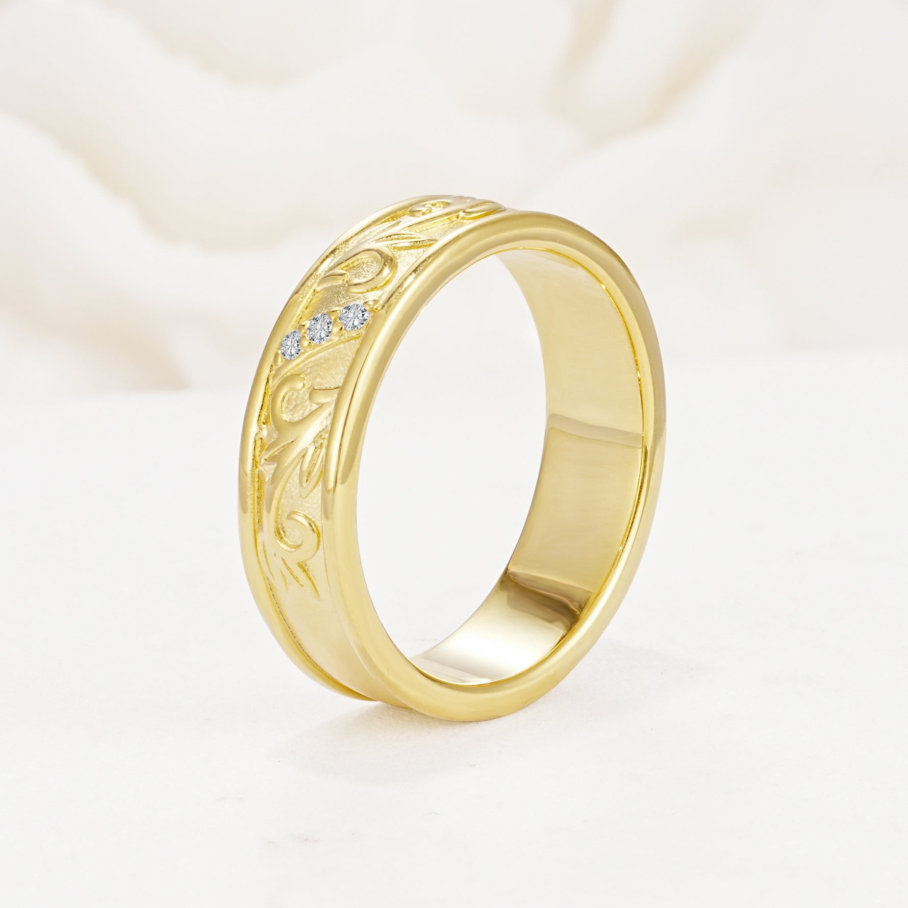 Vintage Round Cut Scroll Engraved Accent Lab Diamond Wedding Band - Additional view