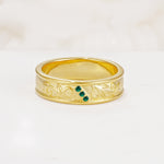 Vintage Round Cut Scroll Engraved Accent Emerald Wedding Band - Additional view