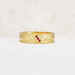 Vintage Round Cut Scroll Engraved Accent Ruby Wedding Band - Additional view