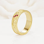 Vintage Round Cut Scroll Engraved Accent Ruby Wedding Band - Additional view