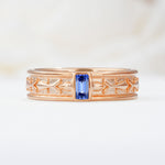 Timeless Emerald Cut Intricate Milgrain Engraved Sapphire Wedding Band - Additional view