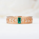 Timeless Emerald Cut Intricate Milgrain Engraved Emerald Wedding Band - Additional view
