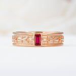 Timeless Emerald Cut Intricate Milgrain Engraved Ruby Wedding Band - Additional view