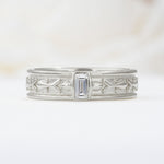 Timeless Emerald Cut Intricate Milgrain Engraved Moissanite Wedding Band - Additional view