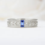 Timeless Emerald Cut Intricate Milgrain Engraved Sapphire Wedding Band - Additional view