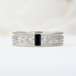 Timeless Emerald Cut Intricate Milgrain Engraved Black Onyx Wedding Band - Additional view