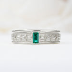 Timeless Emerald Cut Intricate Milgrain Engraved Emerald Wedding Band - Additional view