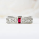 Timeless Emerald Cut Intricate Milgrain Engraved Ruby Wedding Band - Additional view